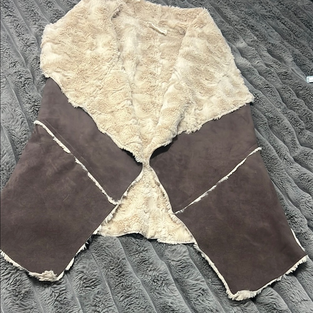 Faux Fur and Suede Vest in Cream and Brown